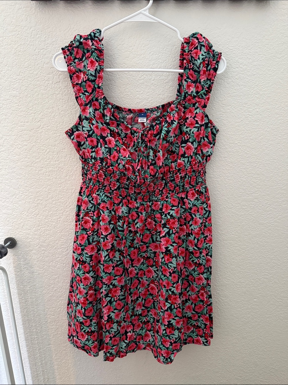 Old Navy Black Mini Dress with Red Floral Print